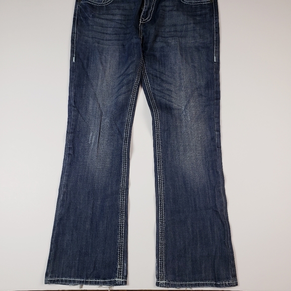 Rock and Roll Cowboy Embroidered Denim Blue Bootcut Jeans - Picture 6 of 7